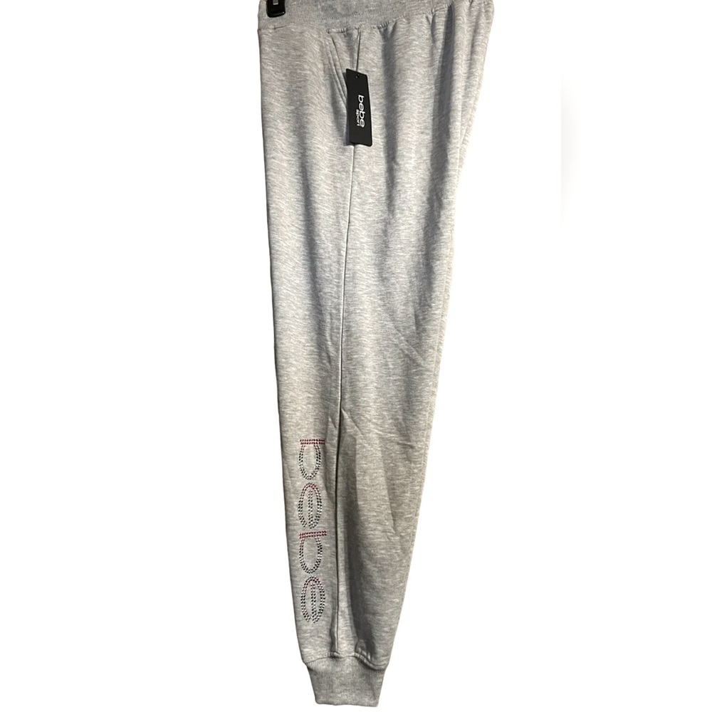 BEBE SPORT Women Nailhead Studded LOGO Joggers Sweat Pants in Heather Grey Nwt - Picture 5 of 11